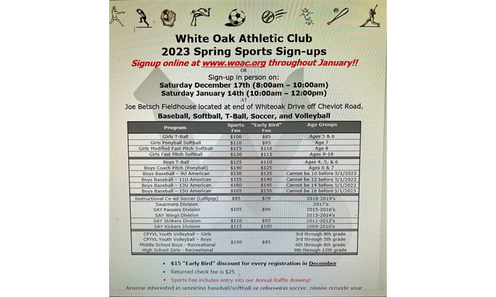 2023 Spring Sports Registration is open