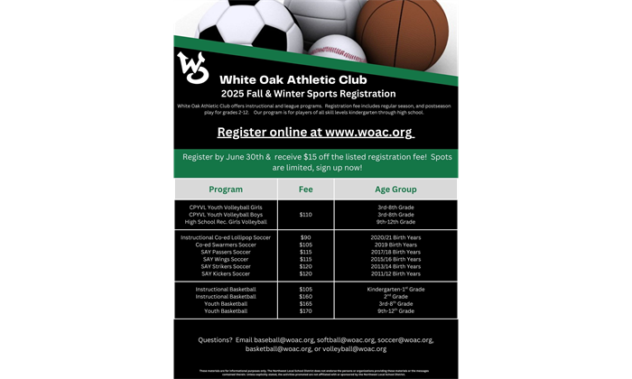 2025 Fall Soccer, Volleyball, and Basketball Registration is open